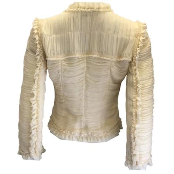 Chanel vintage 2006 ivory / Black Bow Detail Ruched Silk Chiffon Top / Jacket - Picture 2 of 15